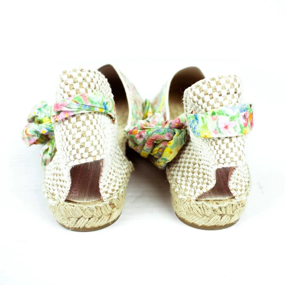 LoveShackFancy x Manebi Green Floral Ankle Wrap Straw Espadrilles - Picture 7 of 10